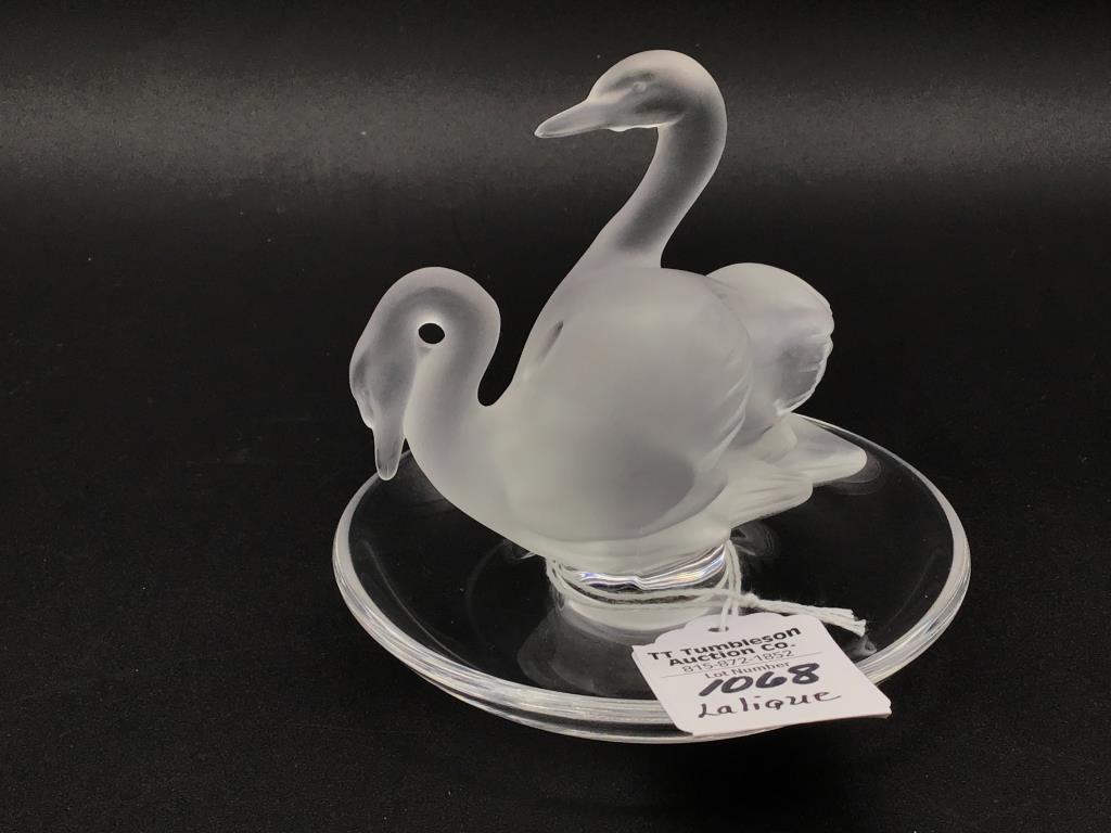 Signed Lalique France Vintage Dbl Swan