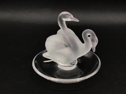 Signed Lalique France Vintage Dbl Swan