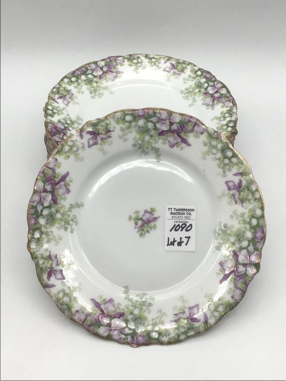 Lot of 7 Plates Including 6-Violet Painted