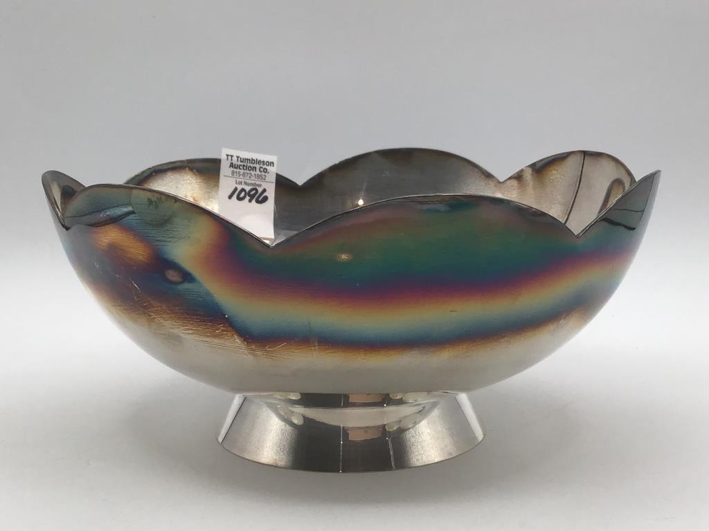 Silver Plate Bowl w/ 4 Vintage Glass Decorated