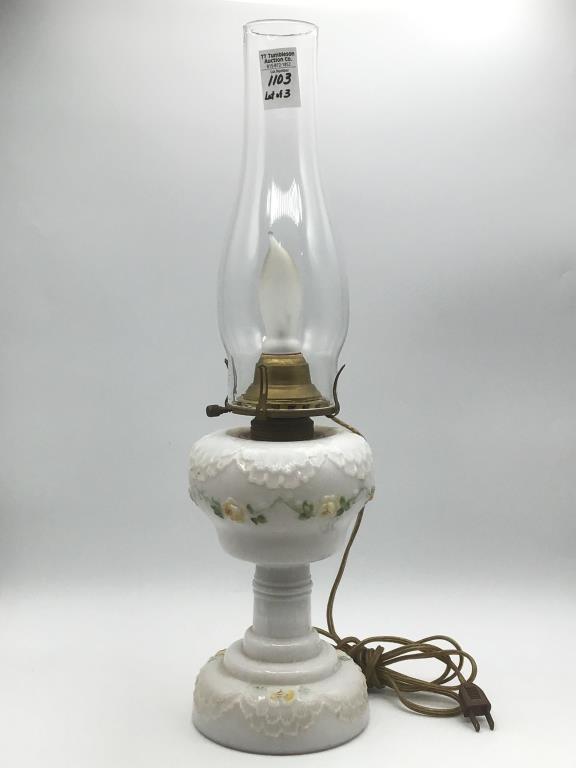 Lot of 3 Pedestal Kerosene Lamps Including