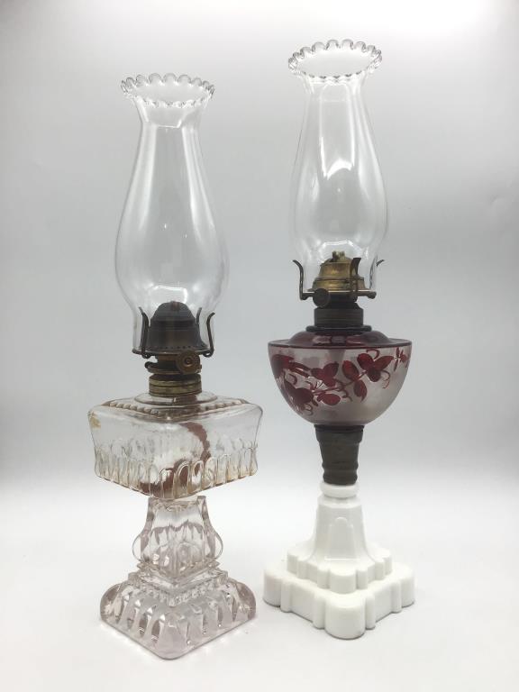 Lot of 3 Pedestal Kerosene Lamps Including
