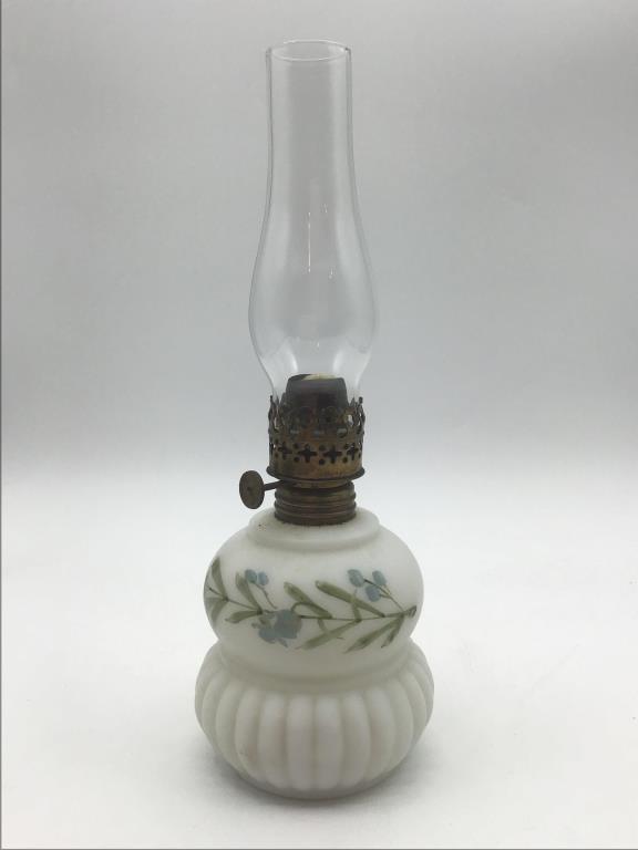 Lot of 2 Sm. Kerosene Lamps w/ Floral Painted