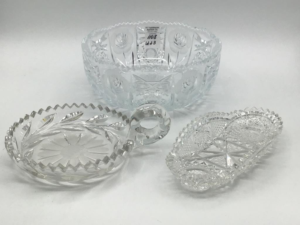 Lot of 3 Cut Glass Pieces Including Lg. Bowl,