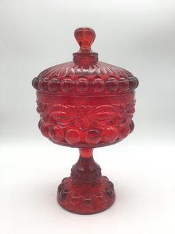 Lot of 2 Red Glass Pedestal Compote Type