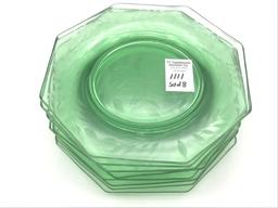 Set of 8 Matching Etched Glass Green Depression