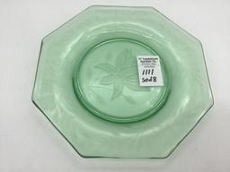 Set of 8 Matching Etched Glass Green Depression
