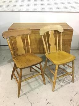 Antique Drop Leaf Table w/ 2 Mis-Matched Chairs