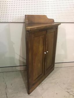 Sm. Antique Wood Two Door Corner Cabinet