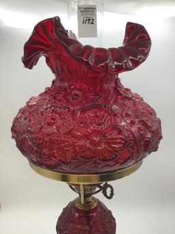 Red Floral Design Fenton Electrified Lamp