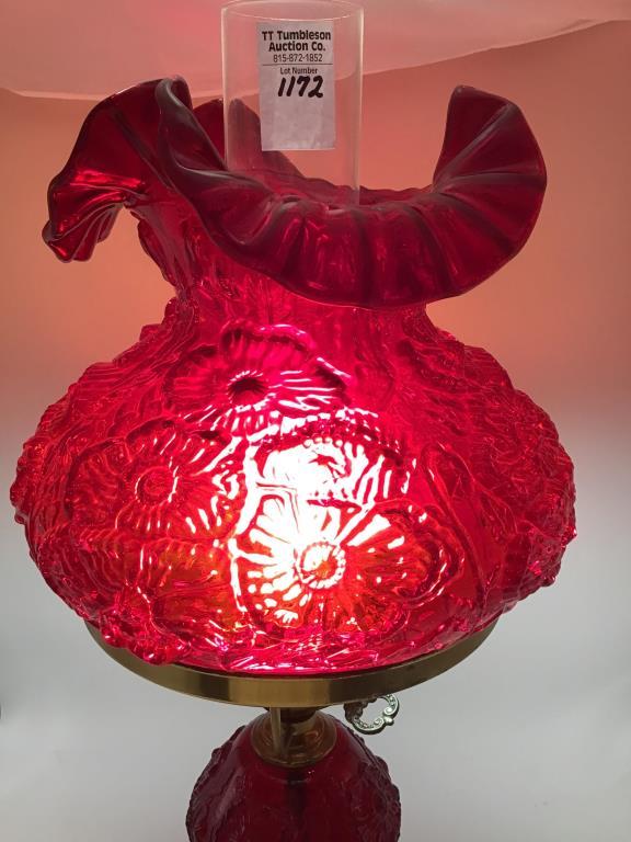 Red Floral Design Fenton Electrified Lamp