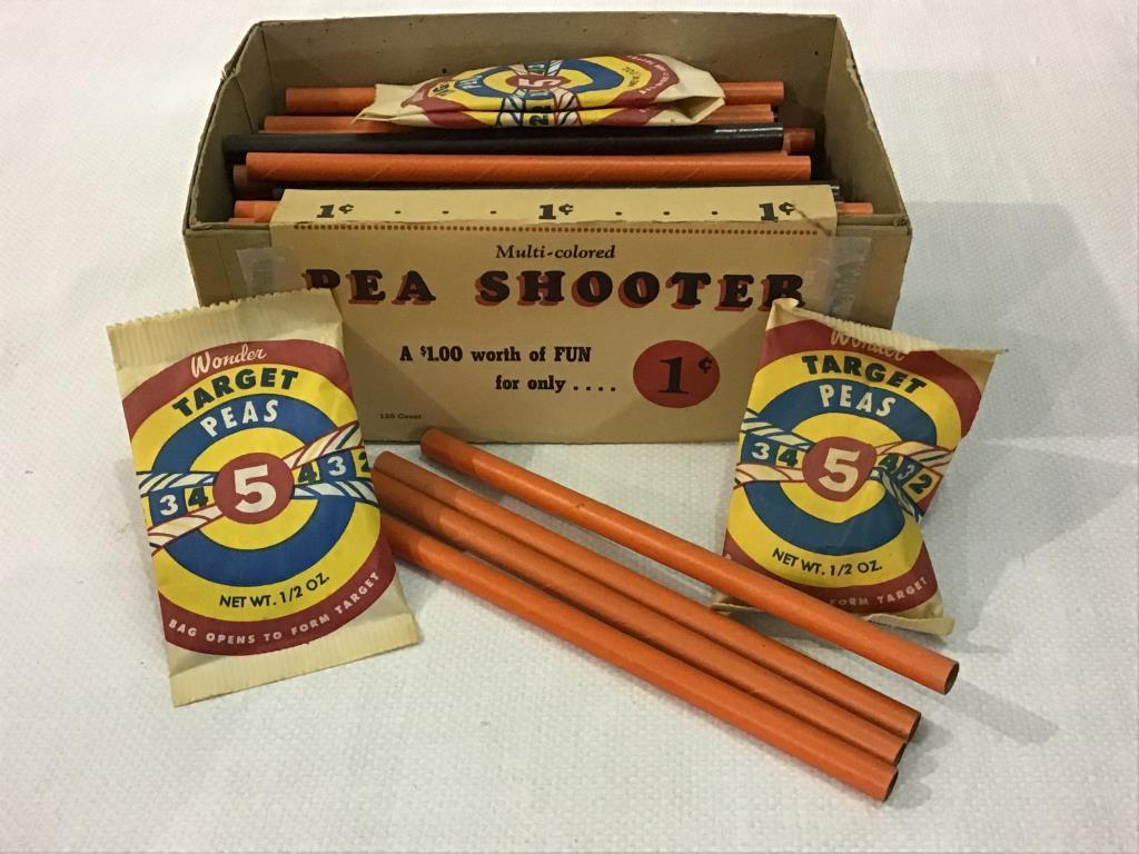 Group of Toys Including One Cent Pea Shooter Toys,
