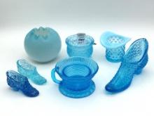 Lot of 7 Sm. Blue Glassware Pieces Including