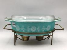 Aqua Blue & White Pyrex Dish w/ Lid &