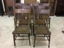 Set of 7 Matching Wood Spindle Back Chairs