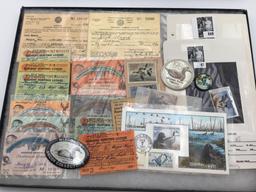 Group w/ Hunting Licenses, Duck Stamps, Pins,