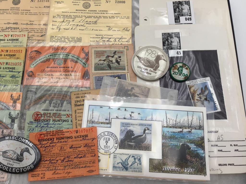 Group w/ Hunting Licenses, Duck Stamps, Pins,