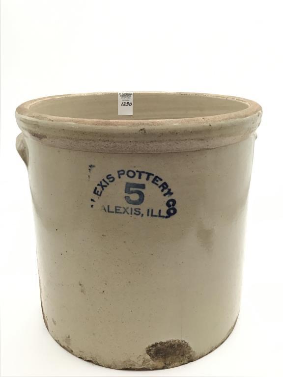 5 Gal Crock Front Marked Alexis Pottery Co.