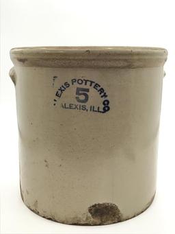 5 Gal Crock Front Marked Alexis Pottery Co.