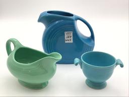 Lot of 3 Including Blue Fiesta Pitcher,