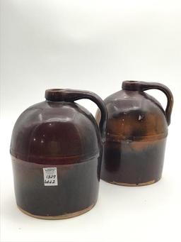 Lot of 2 Brown Peoria Pottery Crock Jugs