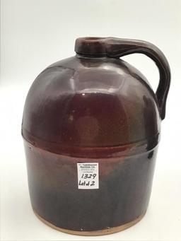 Lot of 2 Brown Peoria Pottery Crock Jugs
