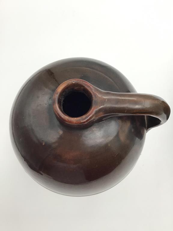 Lot of 2 Brown Peoria Pottery Crock Jugs
