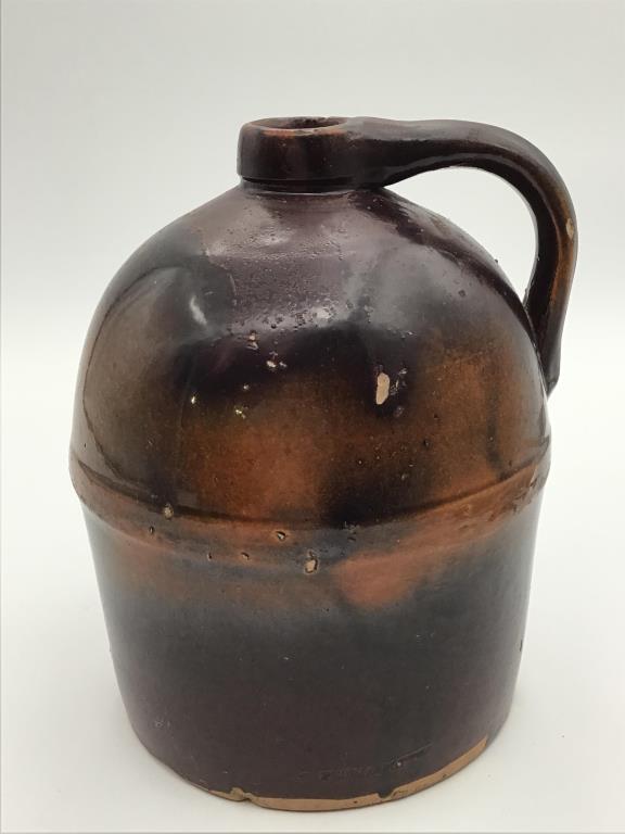 Lot of 2 Brown Peoria Pottery Crock Jugs