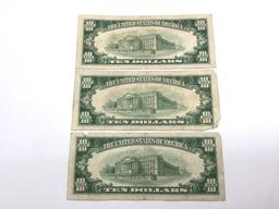 Lot of 5 Paper Currency Including 3-Ten Dollar