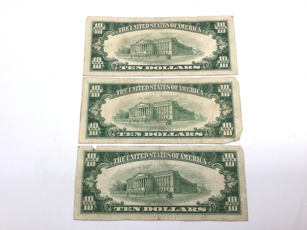 Lot of 5 Paper Currency Including 3-Ten Dollar