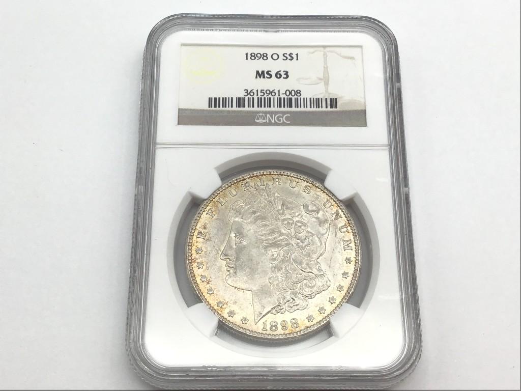 Graded 1898O MS63 Morgan Silver Dollar by NGC