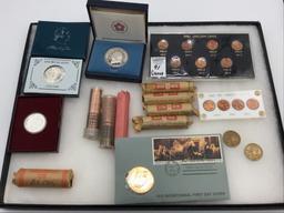 Group of Coins Including Roll of Bi-Cenn Quarters
