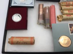 Group of Coins Including Roll of Bi-Cenn Quarters