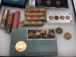 Group of Coins Including Roll of Bi-Cenn Quarters