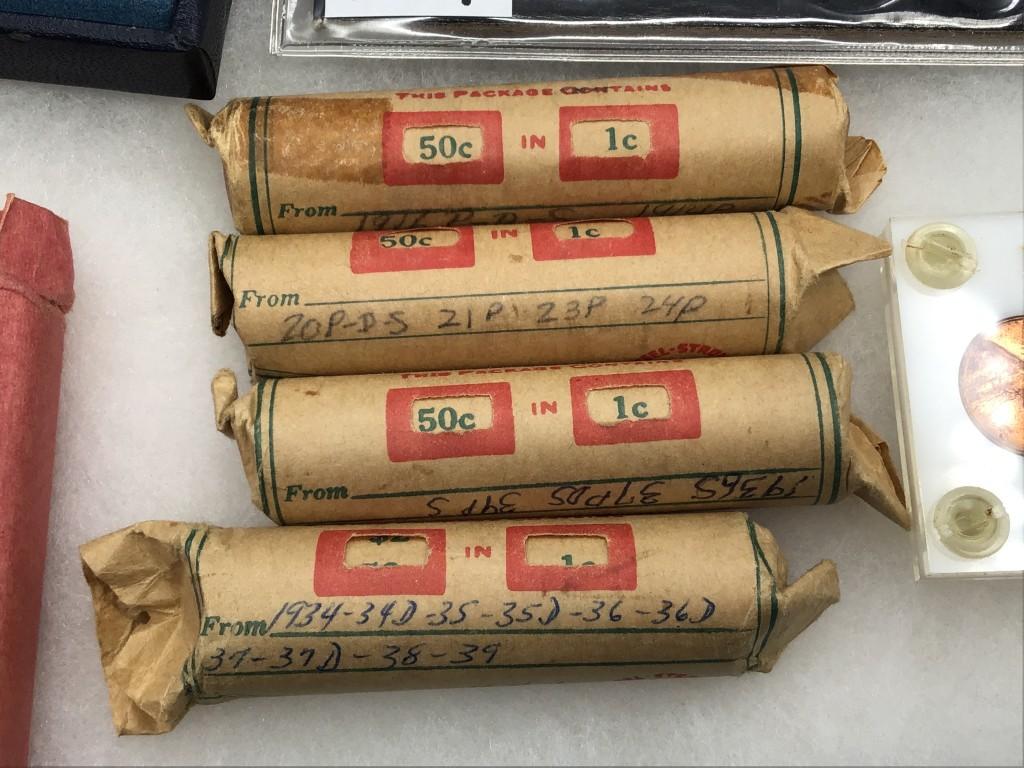 Group of Coins Including Roll of Bi-Cenn Quarters
