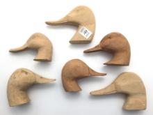 Lot of 6 Wood Carved Duck Heads Only