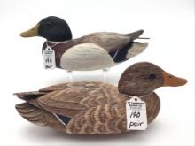 Pair of 1/3 Size Raised Wing Decoys Carved by