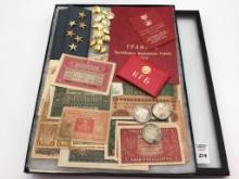 Group of Foreign Paper Money, Coins,