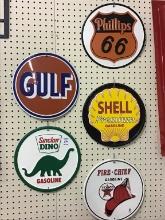 Lot of 5 Contemp. Round Tin Adv. Signs