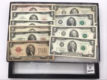 Lot of 10-Two Dollar Bills Including