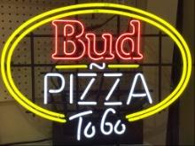 Lighted Flourscent Tube Sign-Bud N Pizza To Go