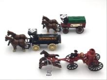 Lot of 4 Toys Including Horse Drawn Fire Wagon