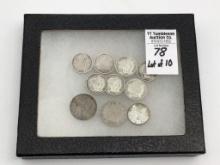 Lot of 10 Various Silver Coins Including