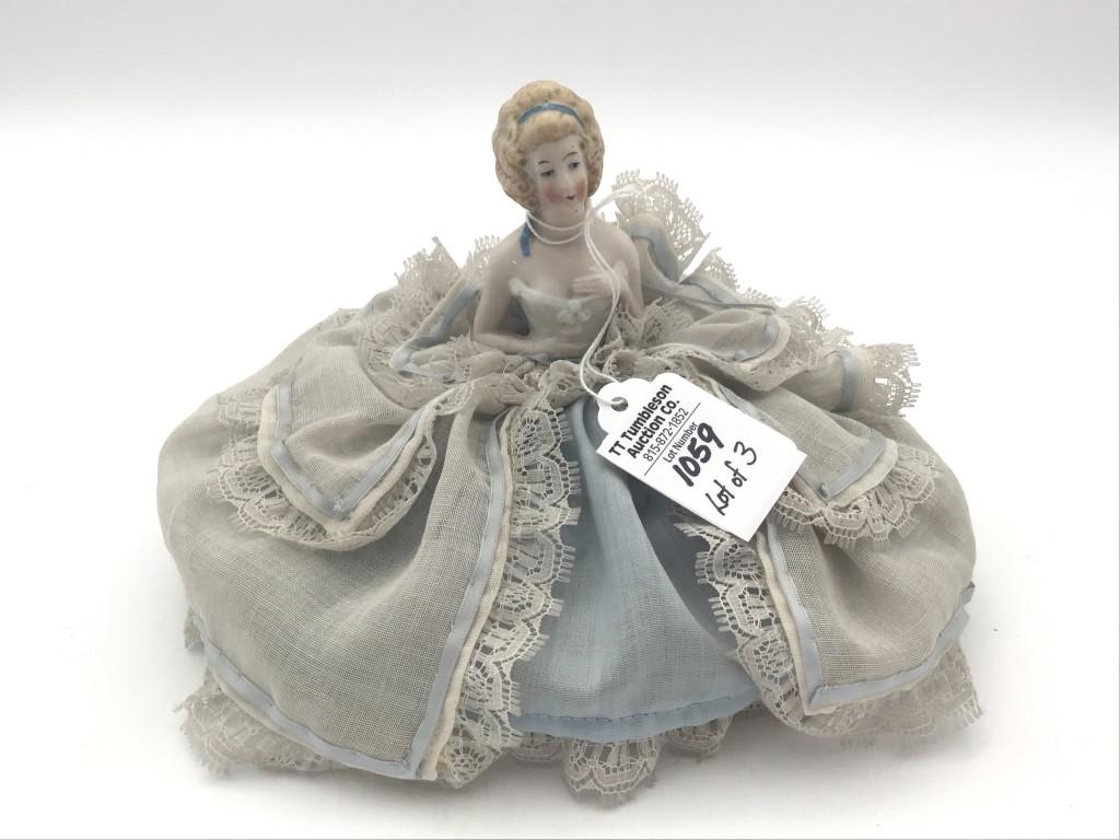 Lot of 3 Including Vintage Half Doll Pin Cushion