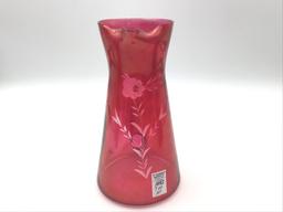 7 Piece Set of Etched Cranberry Glass Including