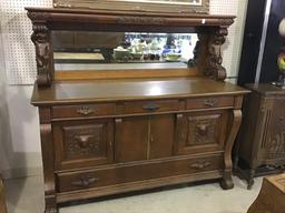Lg. Beautiful Carved Side Board Cabinet w/