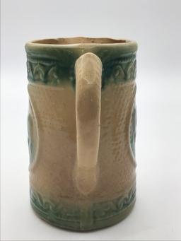 Yelloware & Green Pottery Pitcher w/ Cow Design