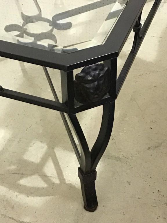Set of 3 Metal Glass Top Tables w/ Lion Head