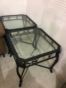Set of 3 Metal Glass Top Tables w/ Lion Head