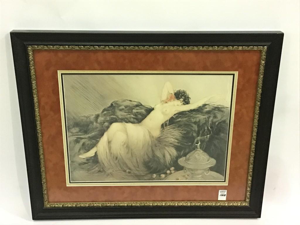 Contemp. Framed Print of Partially Nude Lady